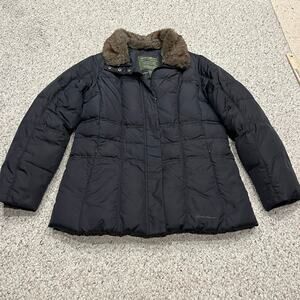 Eddie Bauer Goose Down Puffer Jacket L Faux Fur Collar Winter Outdoor Casual